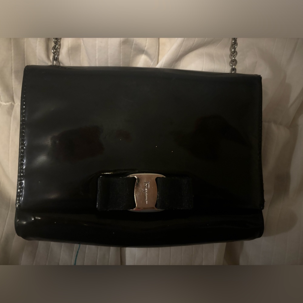 Ferragamo Black Patent Leather Clutch